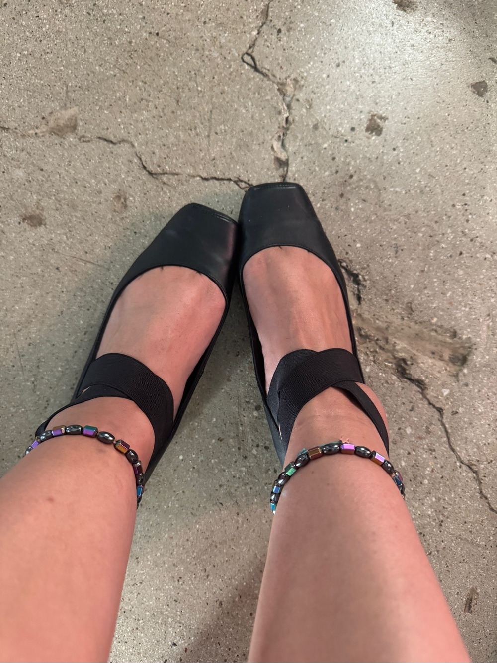 a.n.a Black Square-Toe Ankle Strap Flats